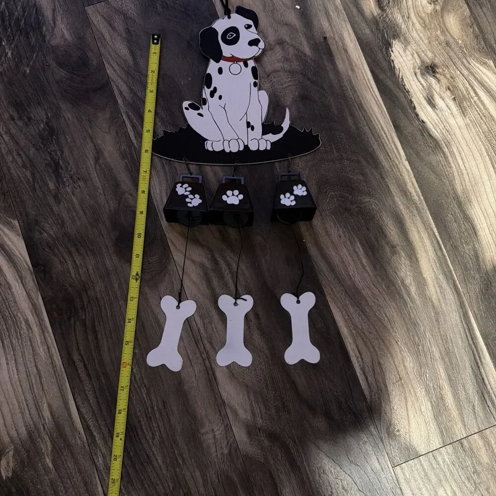 Vintage Dalmatian Dog Wind Chime Metal Yard Garden Decor Black White Spotted